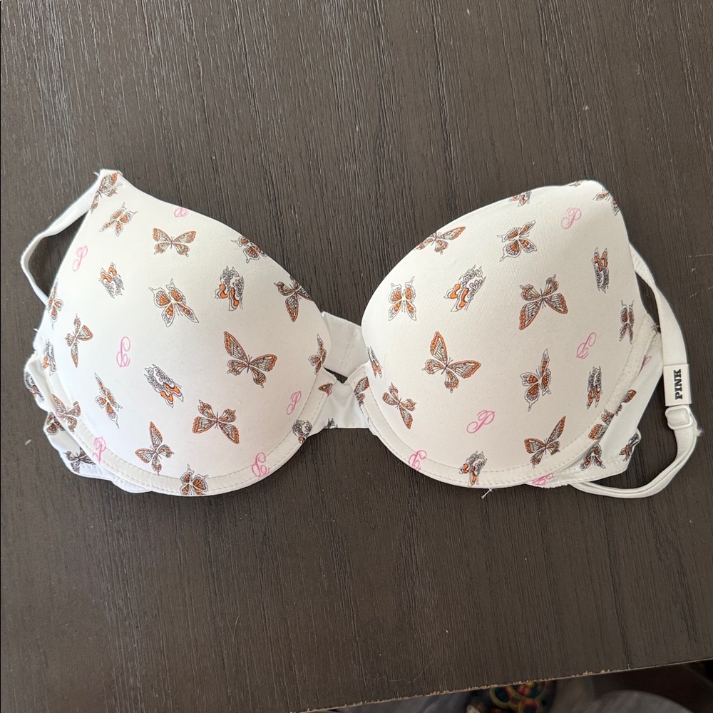 PINK Victoria's Secret White Bra with Butterfly Design